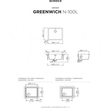 SCHOCK Spüle Greenwich N-100L-A Cristadur Magma - GREN100LAMAG