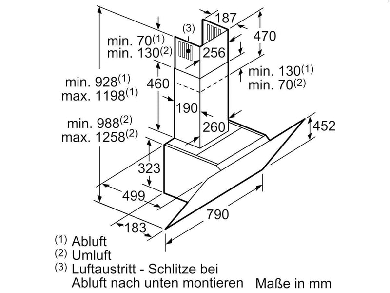 SIEMENS Wand-Esse 80 cm Schräg-Design Ab-Umluft Glas schwarz - LC87KHM60