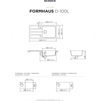 SCHOCK Spüle Unterbau Formhaus D-100L-U Cristalite Asphalt - FOMD100LUGAS